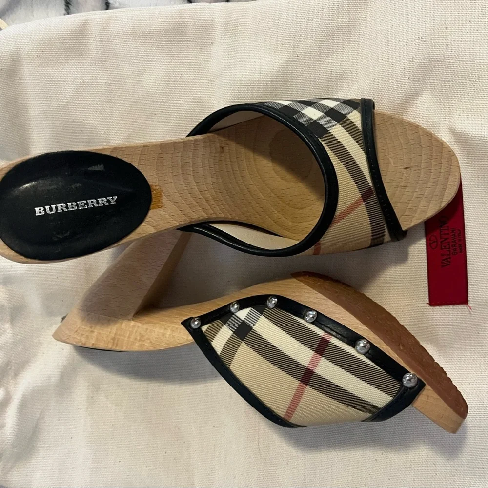 Burberry Black and Tan Plaid Mules - Picture 3 of 5